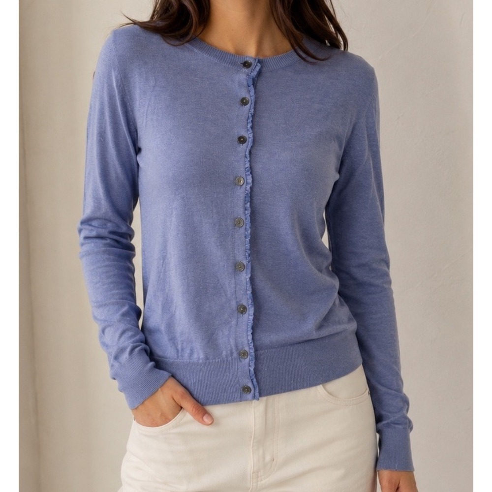 Banana Republic Dusty Blue Cotton Cashmere Ruffle Cardigan M